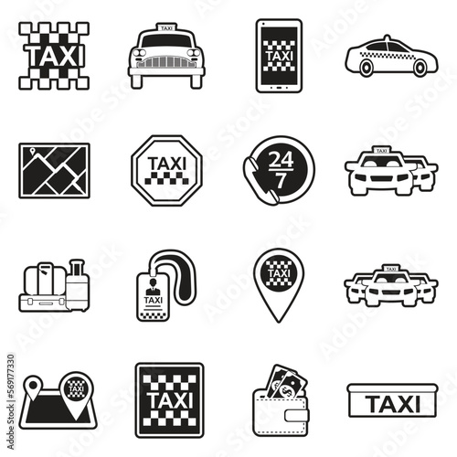 Taxi Service Icons. Line With Fill Design. Vector Illustration.