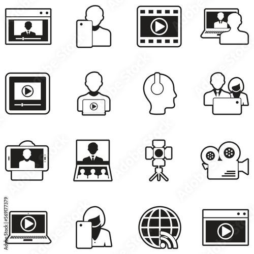 Video Blog Icons. Line With Fill Design. Vector Illustration.