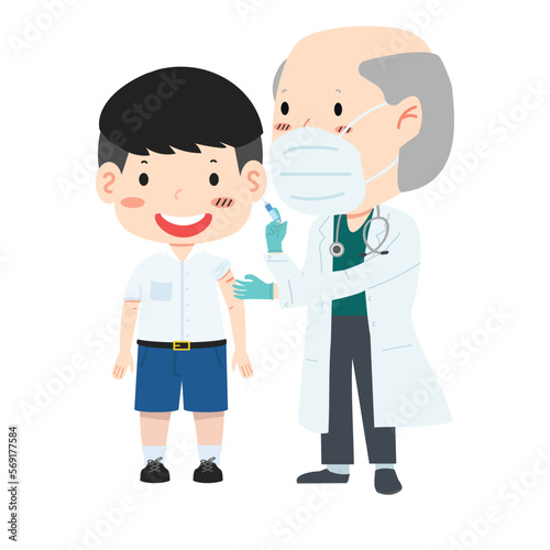 Doctor injecting syringe to student