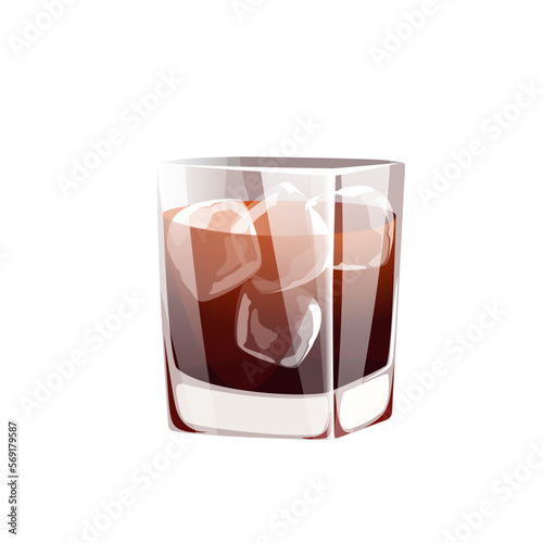Cocktail "Black Russian" with vodka about coffee liqueur.Classic alcoholic cocktail.Vector illustration.