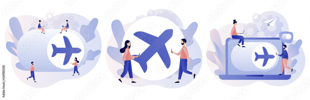 Airplane mode concept. Flight mode on phone or laptop. Info notification in air plane. Modern flat cartoon style. Vector illustration on white background
