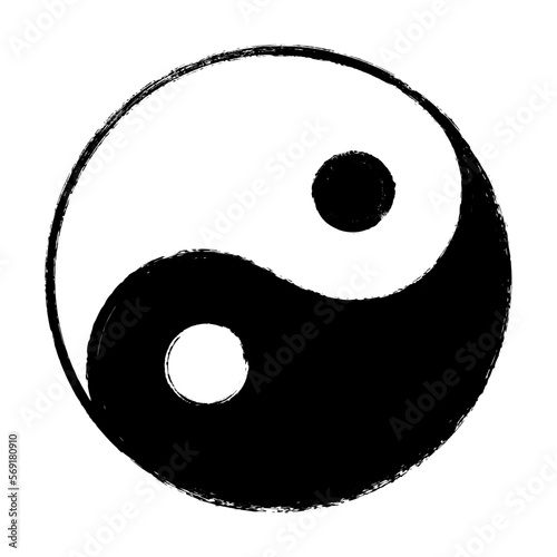 The yin and yang symbol, with black representing yin, white representing yang vector illustration. Ink painted yinyang sign icon. Chinese philosophical concept of  opposite but interconnected forces 