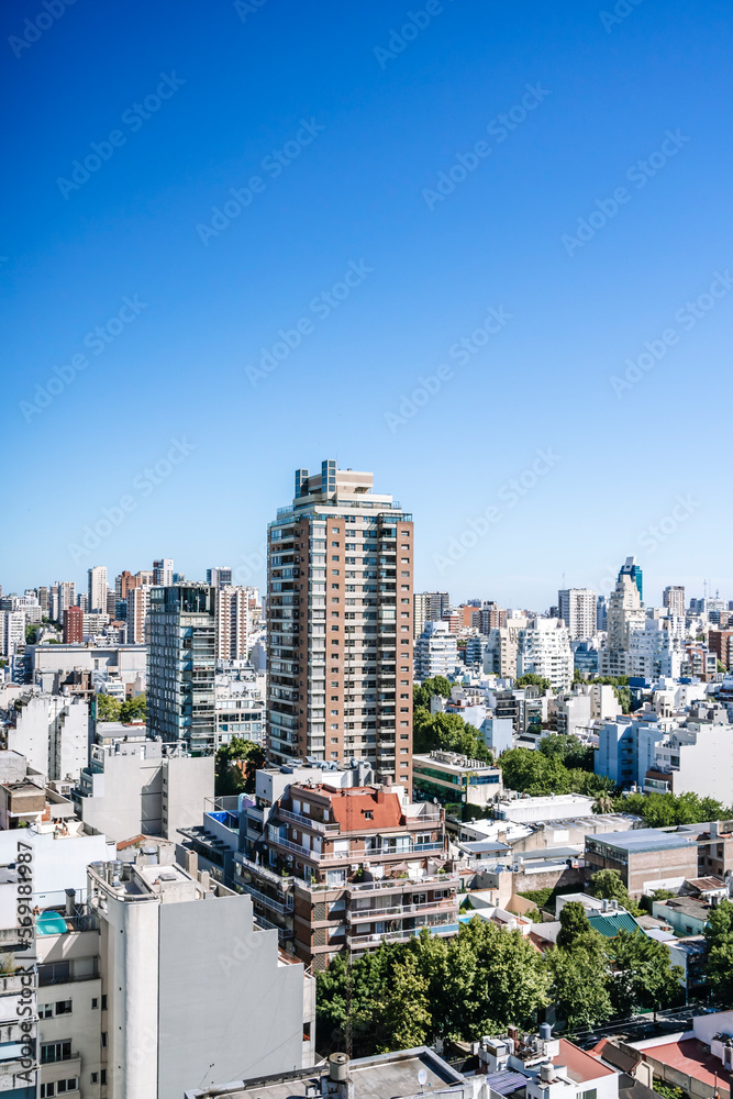 View of Buenos Aires from above. Cityscape architecture, houses and roofs of areas of Buenos Aires, Argentina.