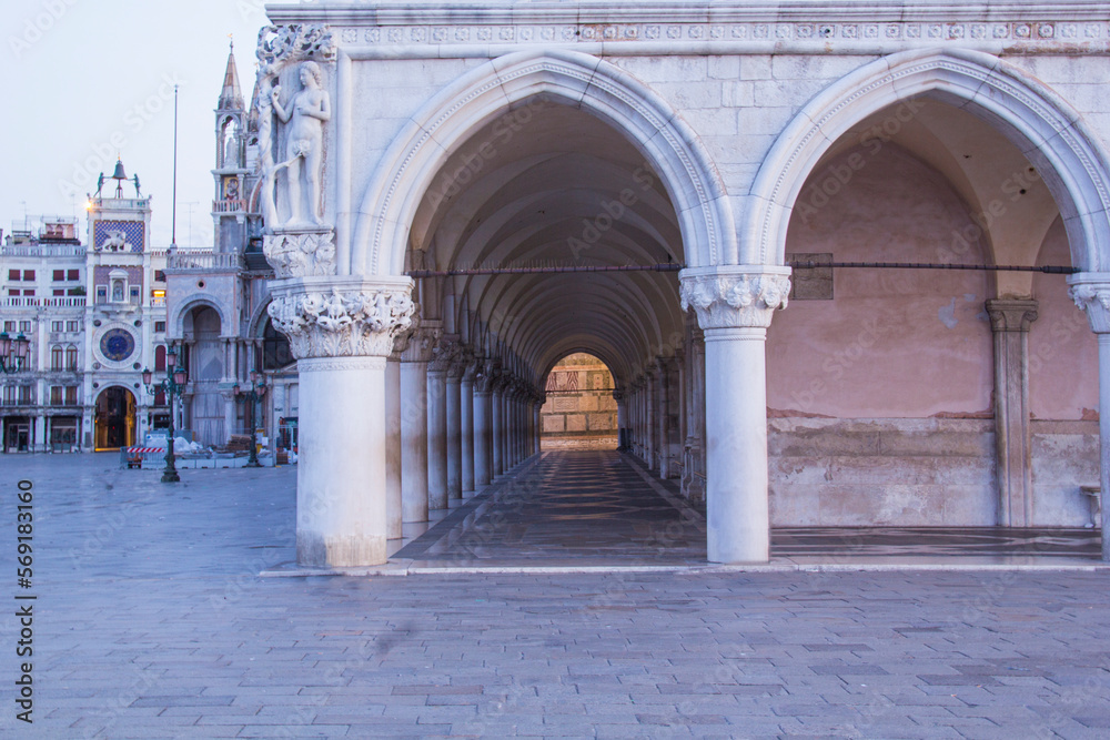 Beautiful view of the arch of Doge's Palace on Piazza San Marco in Venice, Italy