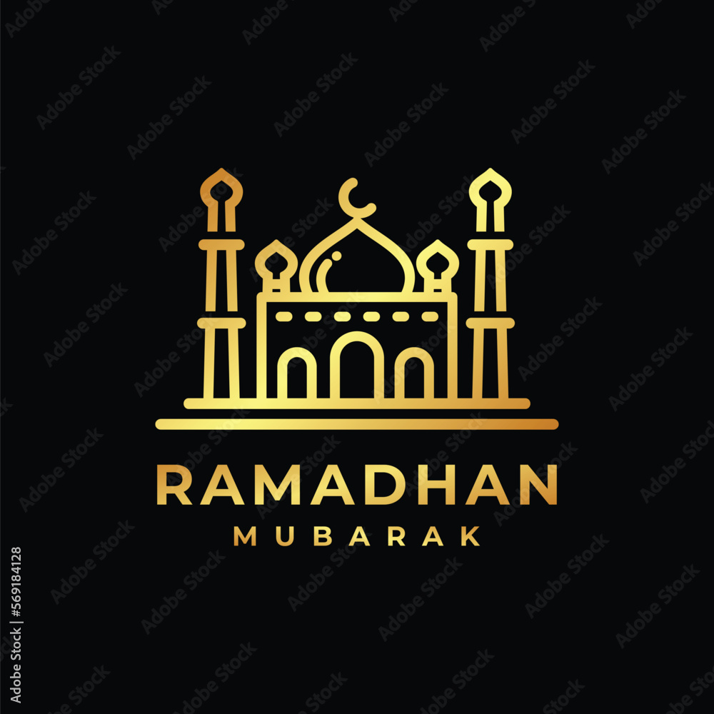 Fototapeta premium Ramadan logo. Mosque golden logo design vector illustration