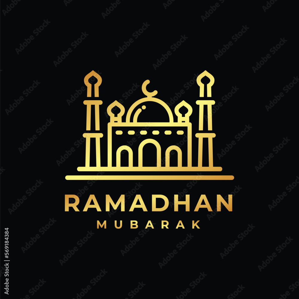 Ramadan logo. Mosque golden logo design vector illustration