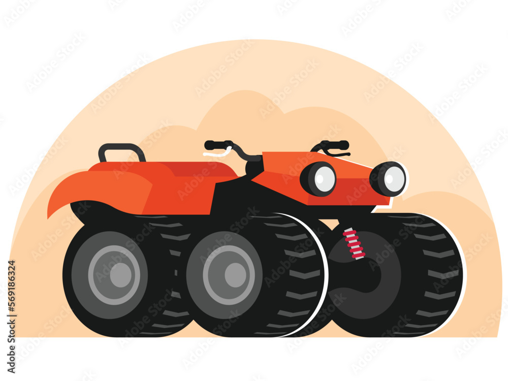 Red ATV. Four-wheel all-terrain vehicle. Quad bike. Quadricycle. Vector illustration Red ATV. Four-wheel all-terrain vehicle. Quad bike. Quadricycle. Vector illustration