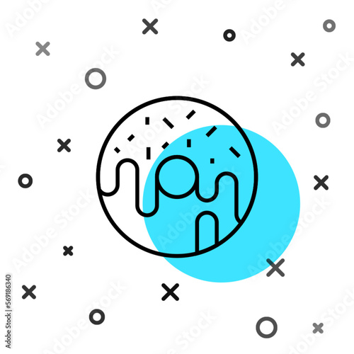 Black line Donut with sweet glaze icon isolated on white background. Random dynamic shapes. Vector