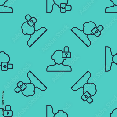 Black line Closed personality icon isolated seamless pattern on green background. Introvert psychology. Vector