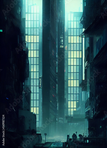 dark atmosphere style futuristic city