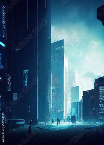 dark atmosphere style futuristic city