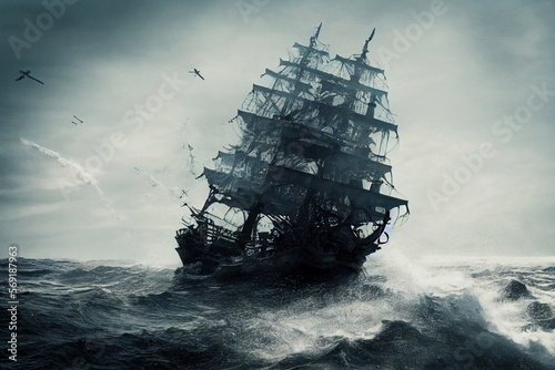 ship on the ocean storm
