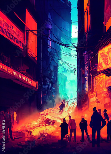 colorful neon city night