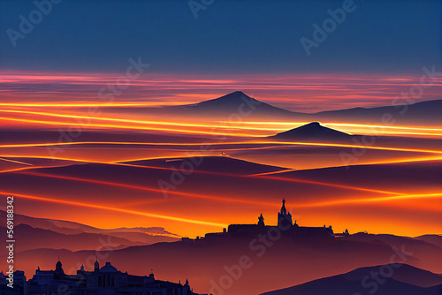 sunset landscape wideshot lights