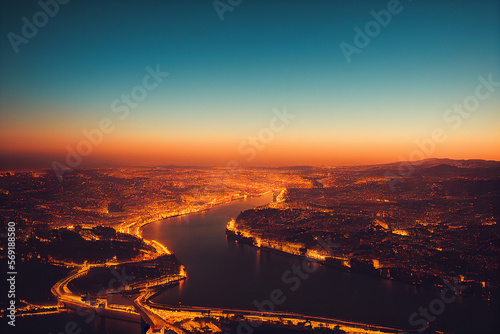 sunset landscape wideshot lights