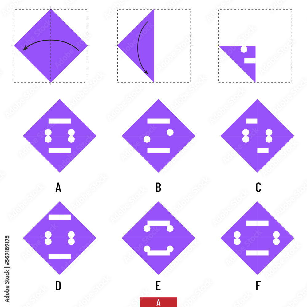 Paper Cutting Paper folding. IQ test, intelligence questions, Visual