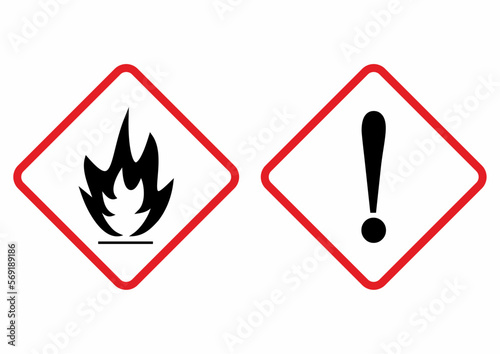 set danger sign, rhombus frame, risk of ignition, beware flammable, web symbols, vector icon