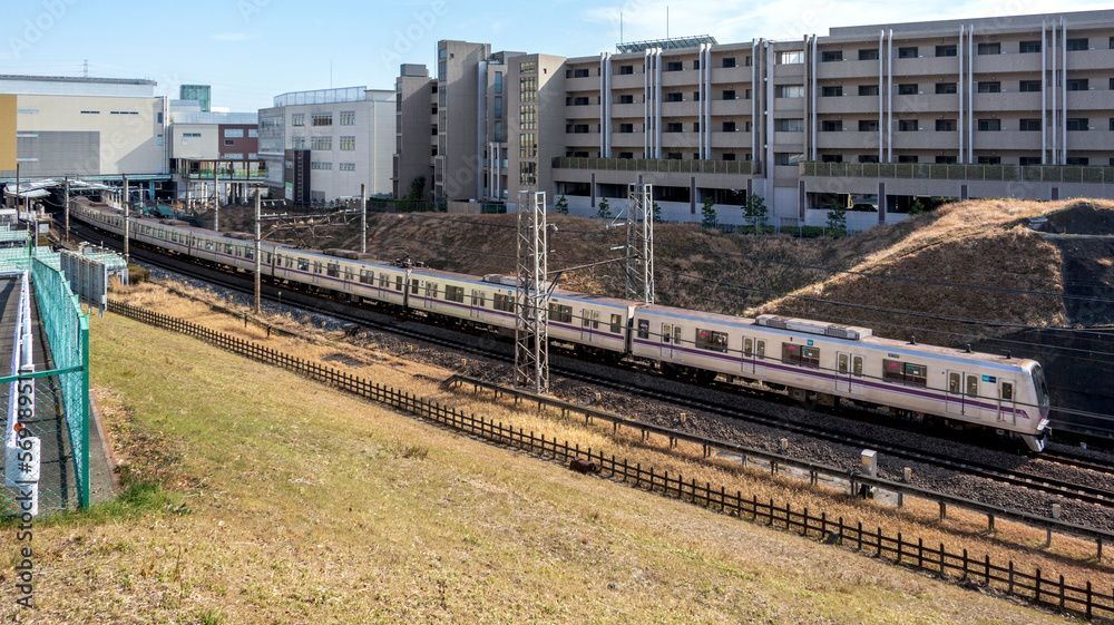 Fototapeta premium 郊外住宅地を走る電車