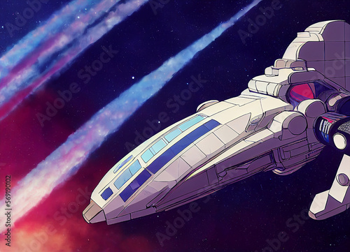 colorful space and spaceships