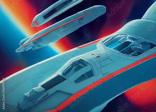 colorful space and spaceships