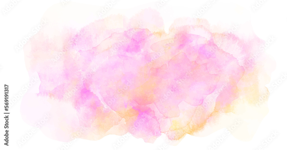 Pink and yellow watercolor brush strokes. Abstract pink watercolor vector art background for cards, flyer, poster, banner and cover design. Hand drawn flower illustration for Valentines Day. Flower.