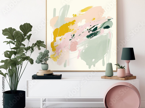 Obraz na płótnie generative IA: room decoration with a brushstroke painting. w salonie