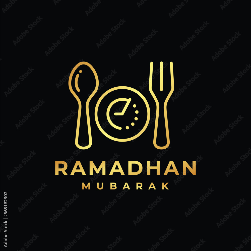 Fototapeta premium Ramadan fasting golden logo design vector illustration. Fasting logo vector