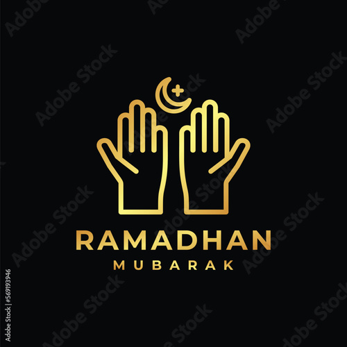 Ramadan logo. Islamic pray golden logo design vector illustration