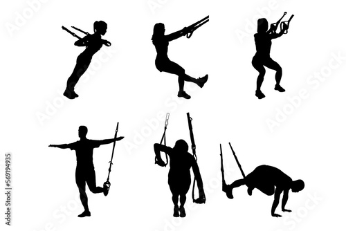 Set of silhouettes of Trx fitness workout vector design