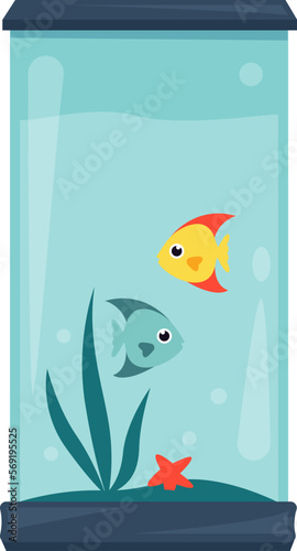 Aquarium full of water with fish flat icon