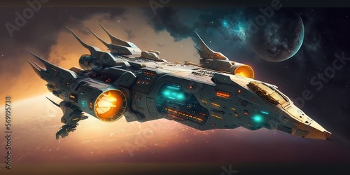 Fotobehang "The Solar Syndicate Supreme: A Top-of-the-Line Battle Cruiser" Generative AI