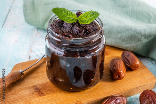 A jar of homemade date paste cream.