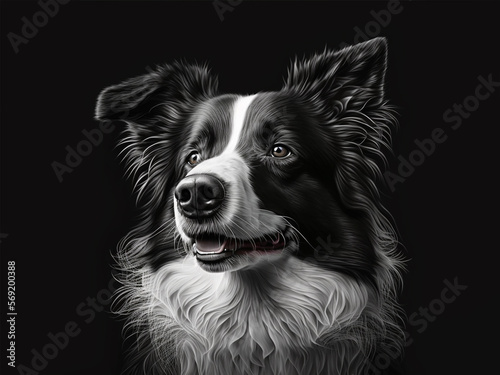 Obraz na płótnie AI generated: black and white border collie portrait illustration w salonie