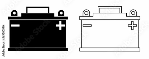 outline silhouette car battery icon set isolated on white background.accu icon