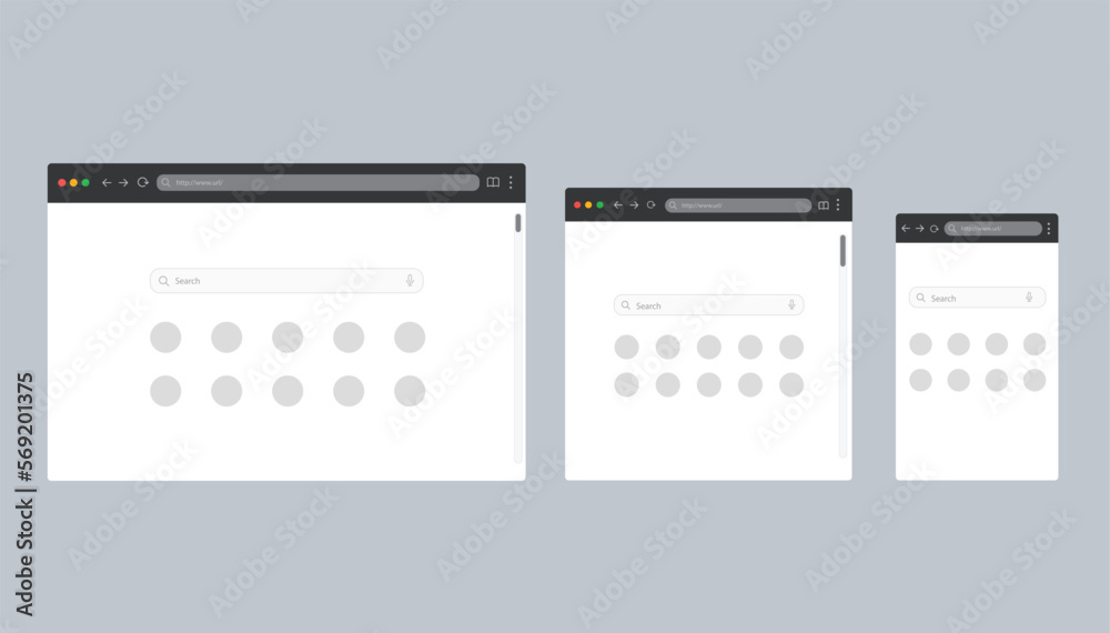 Web browser window open browser window; isolated on gray background browser mockup for computer tablet and smartphone Web browser window open browser window; isolated on gray background browser mockup for computer tablet and smartphone