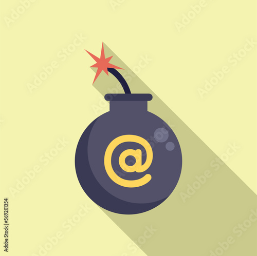 Malware bomb icon flat vector. Laptop error. Data email