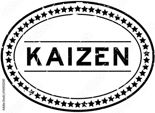 Grunge black kaizen word oval rubber seal stamp on white background