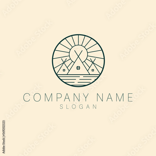 Vector logo template with travel emblem  - abstract summer and vacation icon and emblem for vacation rentals, travel services, tropical spas and beauty studio. Resort and spa logo design