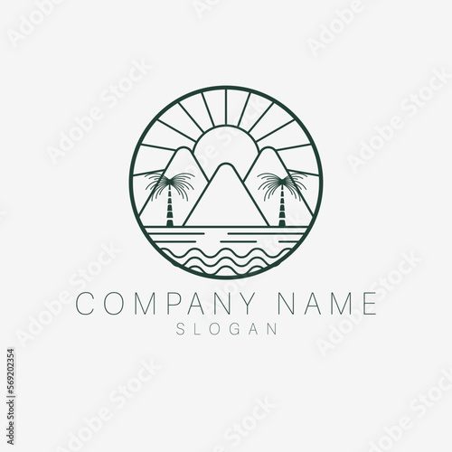 Vector logo template with travel emblem  - abstract summer and vacation icon and emblem for vacation rentals, travel services, tropical spas and beauty studio. Resort and spa logo design