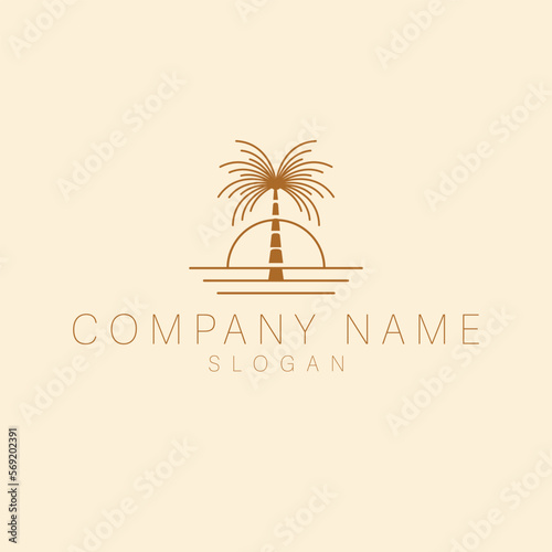 Vector logo template with palm tree - abstract summer and vacation icon and emblem for vacation rentals, travel services, tropical spas and beauty studio. Sun life resort and spa logo design