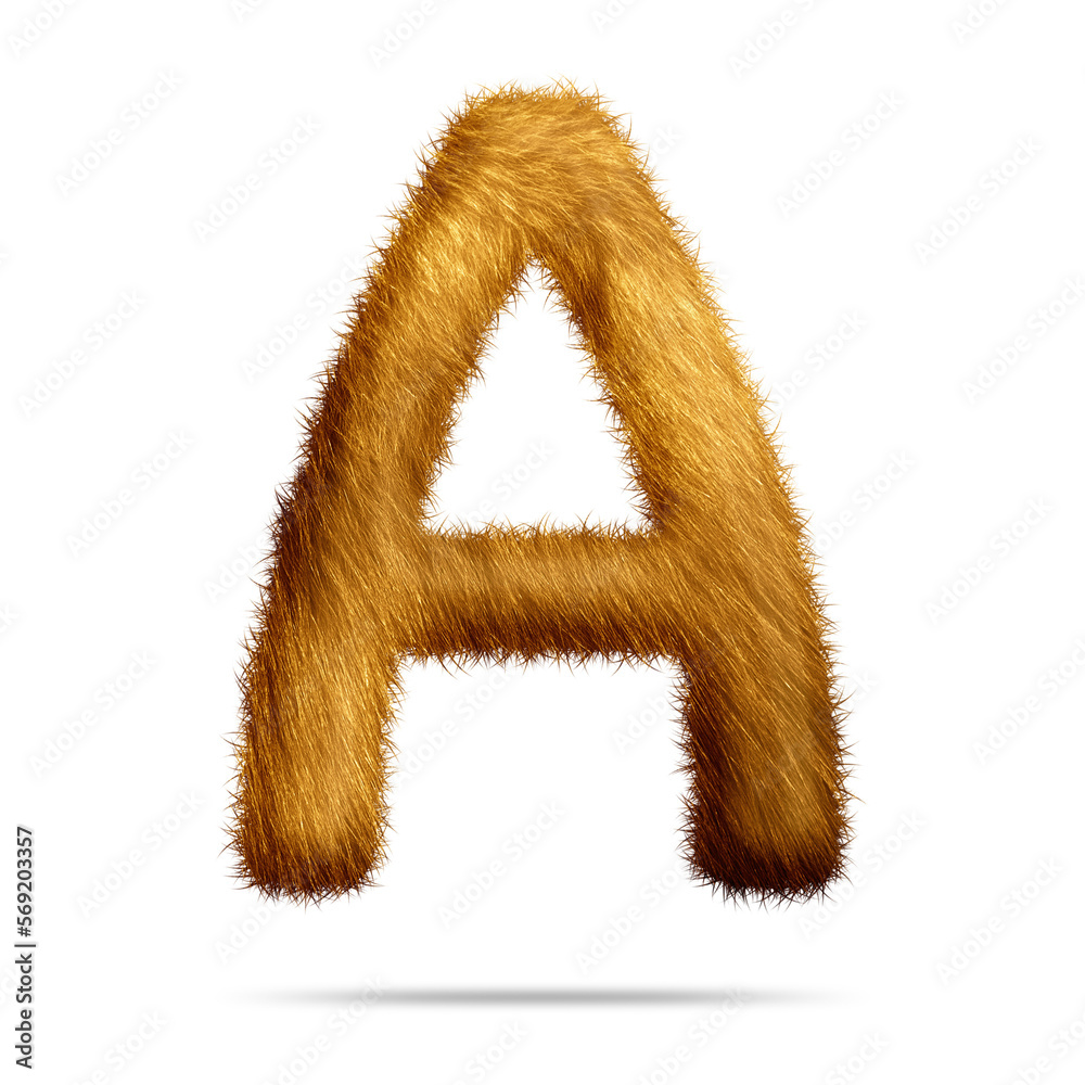 Alphabet letter a design with golden fur texture Alphabet letter a design with golden fur texture
