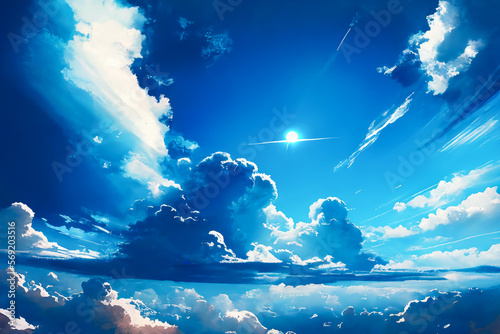 Bright blue cloudy sunny sky created with Generative AI Technology