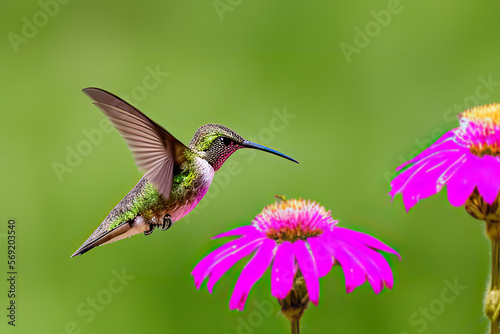 Close-up of a hummingbird pollinating a flower,