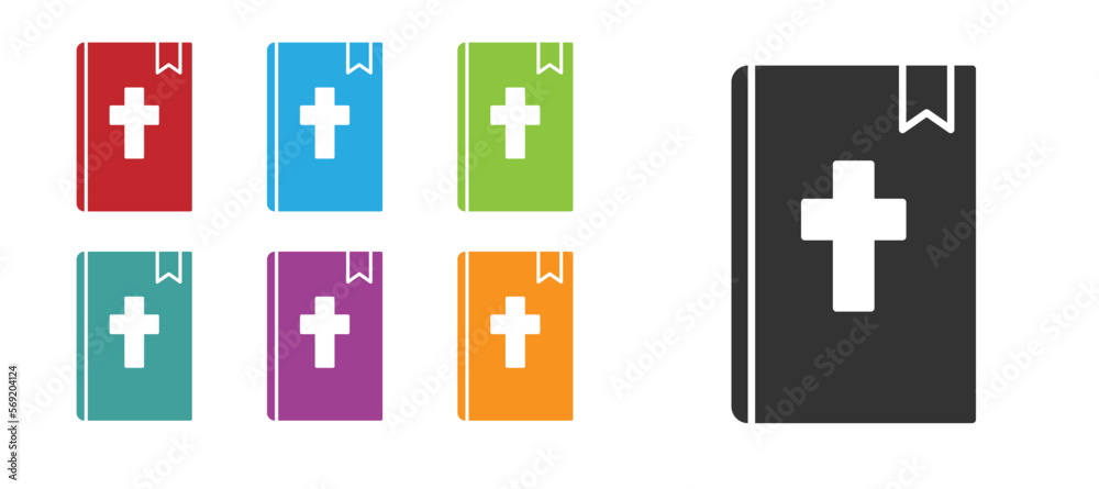 Obraz premium Black Holy bible book icon isolated on white background. Set icons colorful. Vector