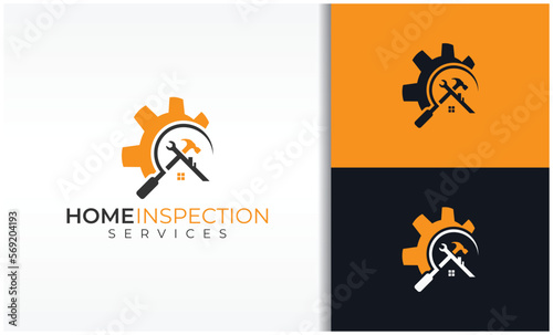 Crossed wrenches and hammer home remodeling in magnifying symbol
