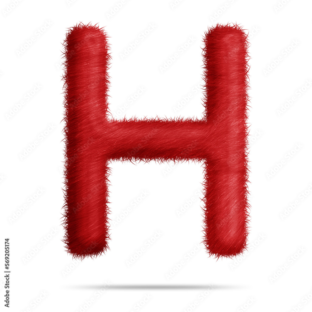Alphabet letter h design with red fur texture Alphabet letter h design with red fur texture