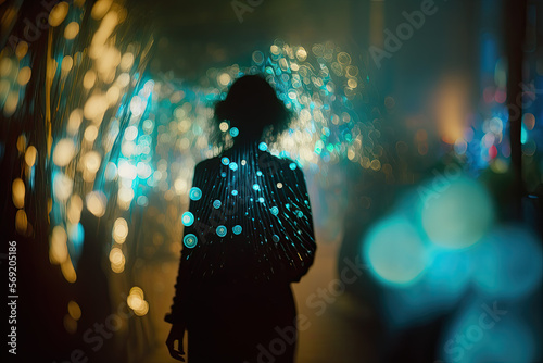 Silhouette of blurred woman at night - Generative AI