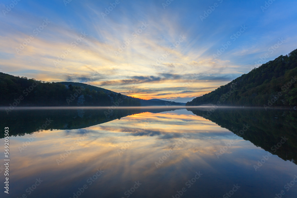 sunset over the lake Myczkowce, Bieszczady