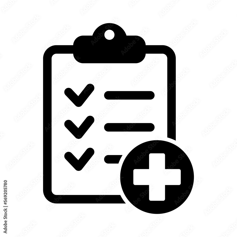 Medical history icon, medical report symbol. Health care clipboard icon. Medical card icon. Medical history icon, medical report symbol. Health care clipboard icon. Medical card icon.