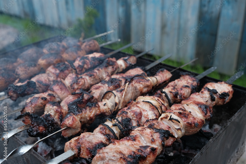 pork meat kebab on the grill close-up pork meat kebab on the grill close-up